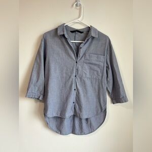Zara Oversized Blue Striped Button Down Shirt Half Sleeve